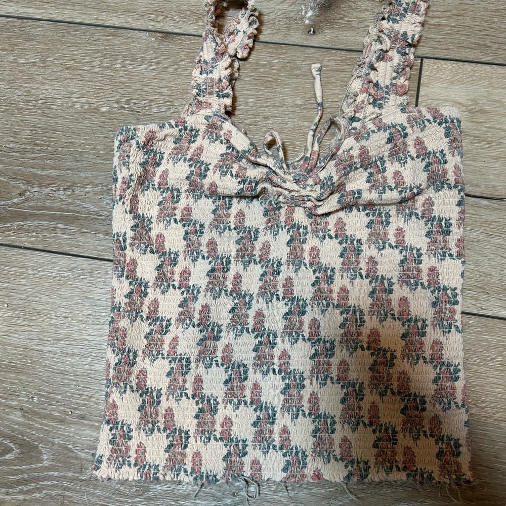 Nation LTD Gray and Pink Smocked Tie Front Tank